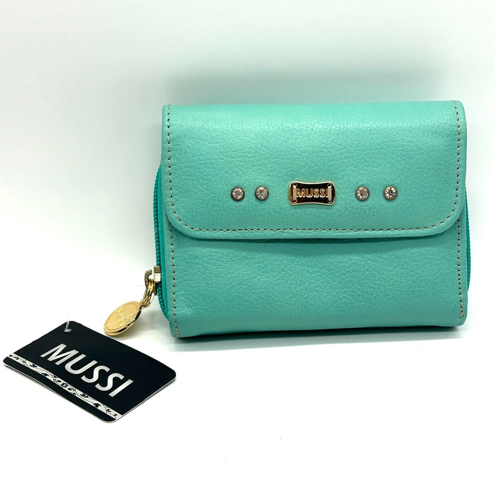 MUSSI Teal Colombian Leather Wallet with Rhinestone Detail - New with tags